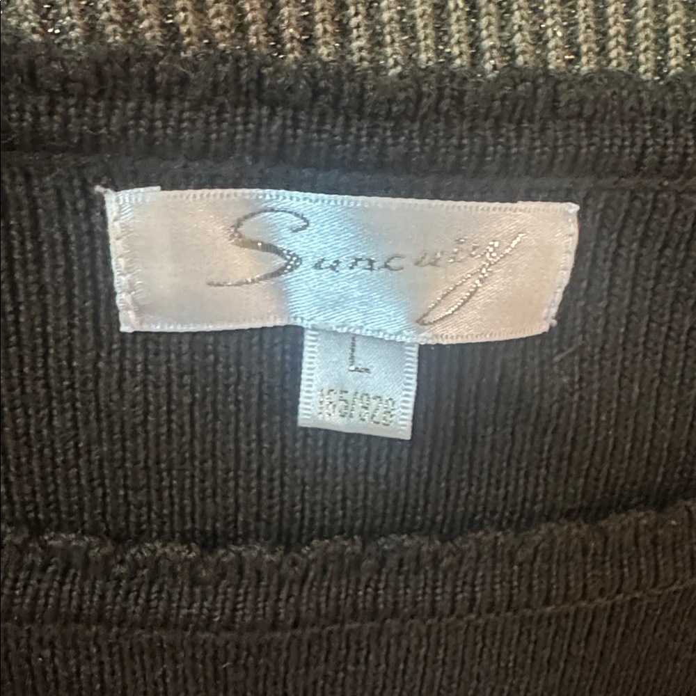 Sanctuary Women’s Large Chocolate & Gold Metallic Stripe Knit Glamorous Sweater - Picture 6 of 6